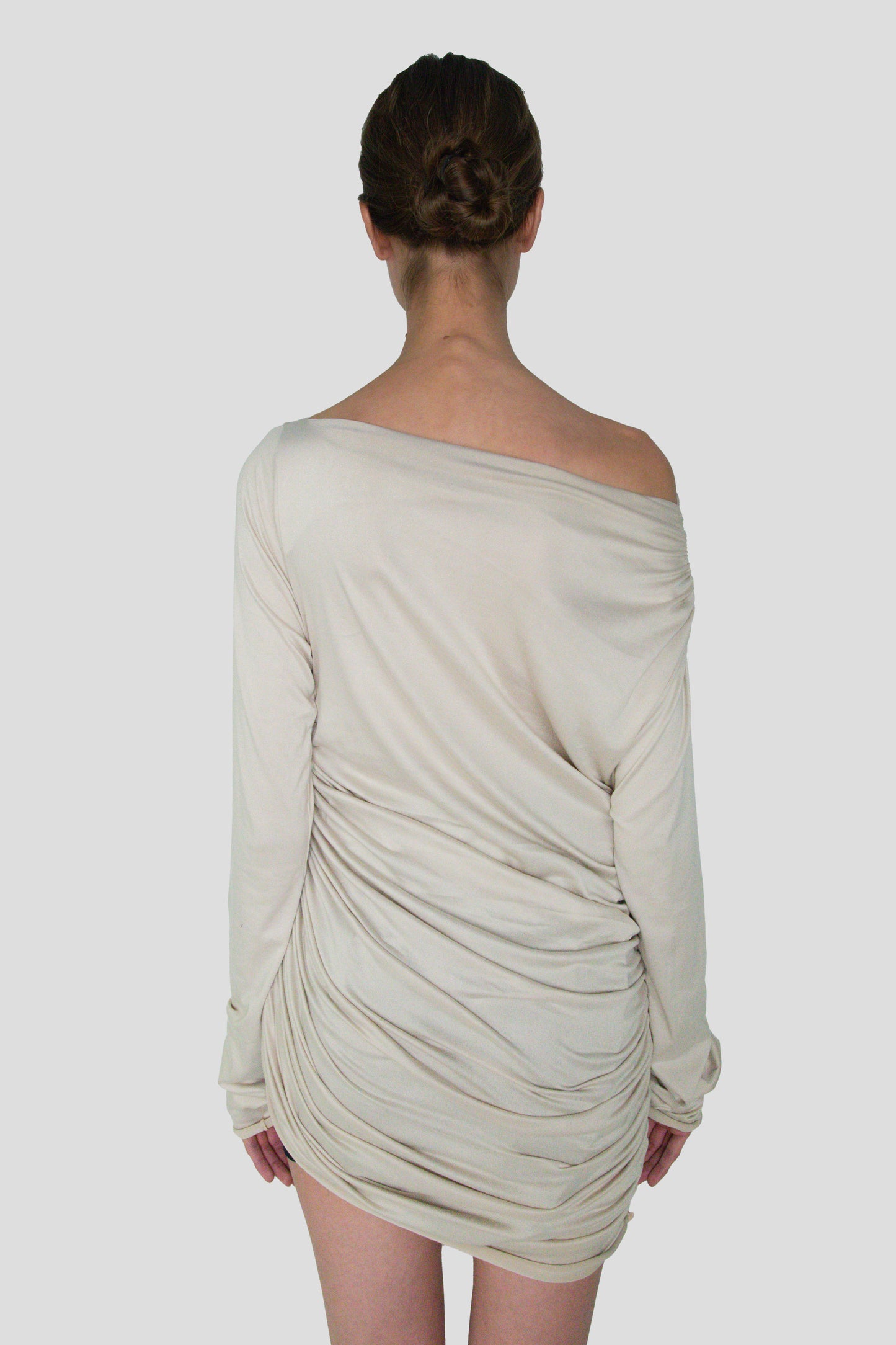 ASYMMETRICAL DRAPPED LONG SLEEVE BEIGE