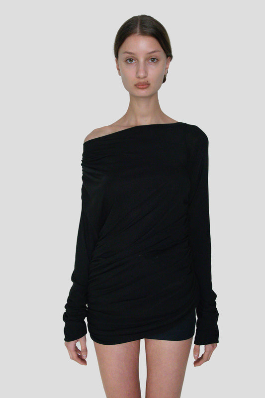 ASYMMETRICAL DRAPPED LONG SLEEVE BLACK