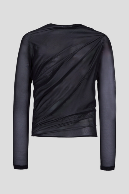 ASYMMETRICAL DRAPPED LONG SLEEVE BLACK